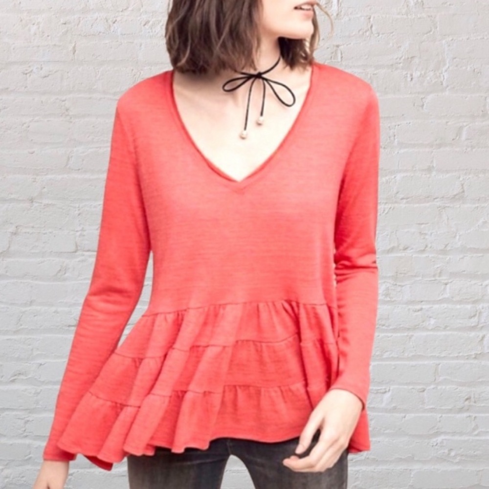 Anthropologie Deletta Thea Waffle Knit Babydoll Top